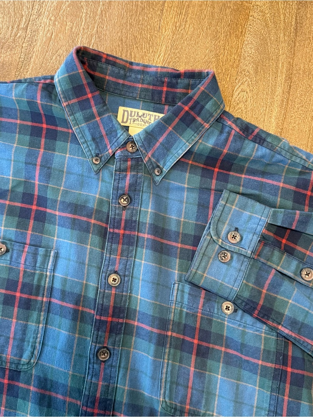 Duluth Trading Men’s L-Sleeve B-Down Plaid Flannel Shirt Red Blue Green Size XLT